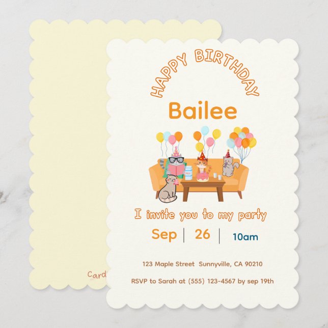 Einladung Geburtstagskatzen (Vorne/Hinten)