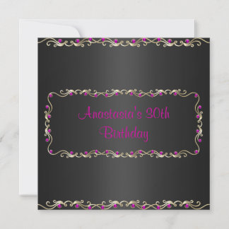 Einladung Geburtstagsparty Black Gold Pink Jewel