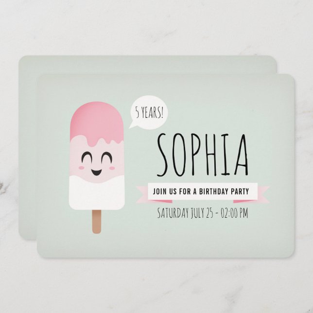 Einladung Geburtstagsparty Girl Niedlich Retro Ice (Vorne/Hinten)