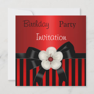 Einladung Geburtstagsparty Red Black Stripe Floral