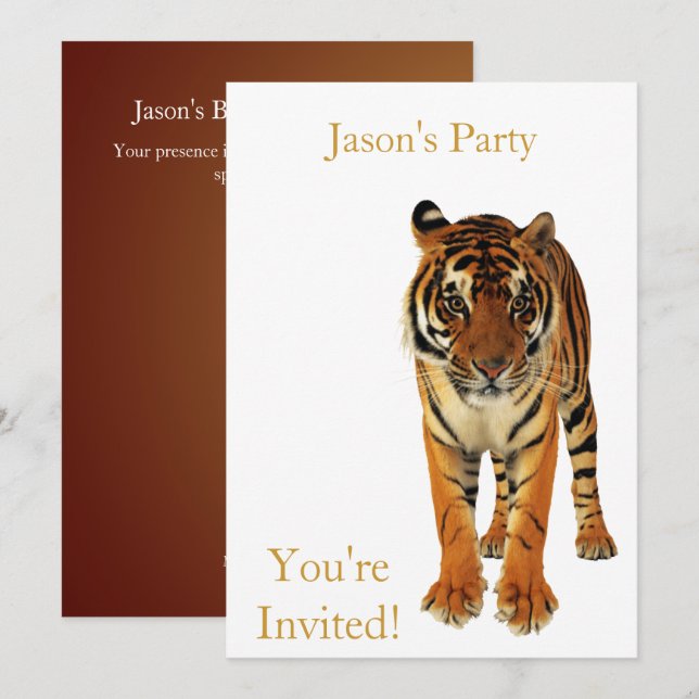 Einladung Geburtstagsparty Tiger auf Weiß (Vorne/Hinten)