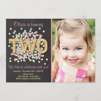 Einladung Girl Pink Gold Minze Zwei