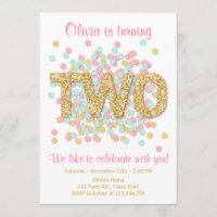 Einladung Girl Pink Gold Minze Zwei