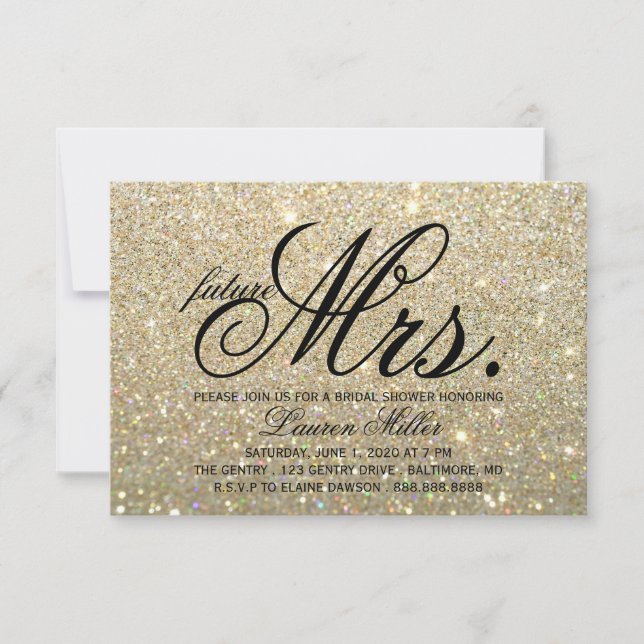 Einladung - Gold Glit Fab Zukunft Frau Brautparty (Vorderseite)