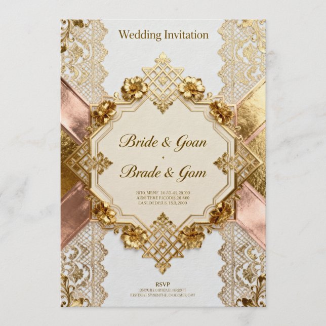 Einladung Golden Elegance – Luxuriöse Hochzeitsein (Vorderseite)