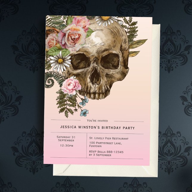 Einladung Gothic Dusty Pink Vintag Skull (Von Creator hochgeladen)