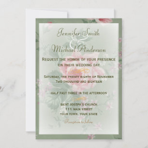 Einladung Green & Pink Rose Einfache Hochzeit