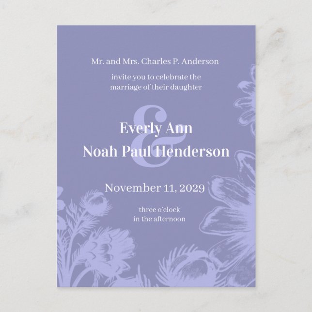 Einladung Hochzeit-Blue Perwinkle Vintage Blume (Vorderseite)