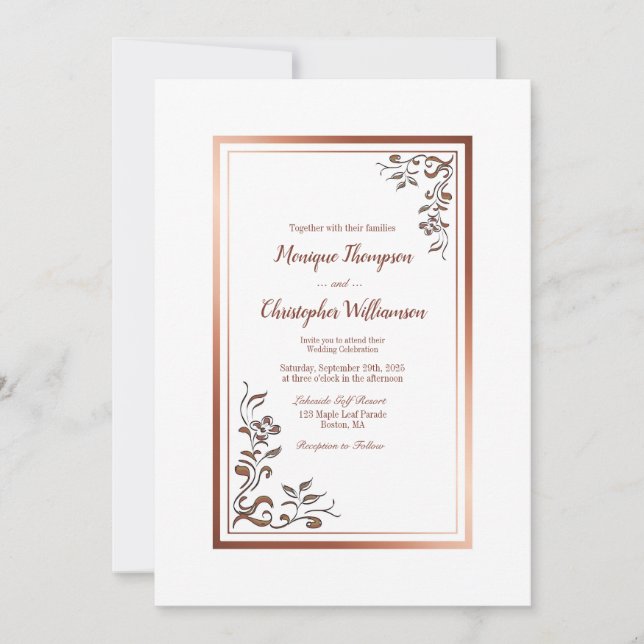 Einladung Hochzeit Elegante einfache Gold-Grenze (Vorderseite)