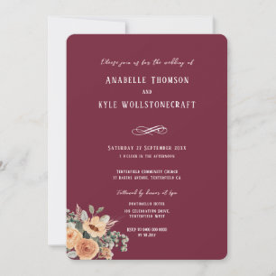 Einladung Hochzeit - Eleganter Blumenburgund