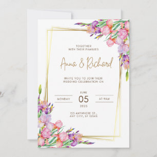 Einladung Hochzeit Goldene Rahmen Rosa Blume