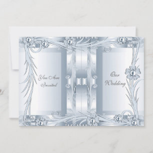 Einladung Hochzeit Silber Blau Art Deco Floral