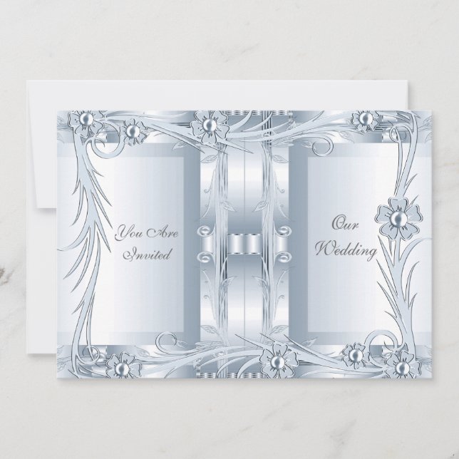 Einladung Hochzeit Silver Blue Art Deco (Vorderseite)