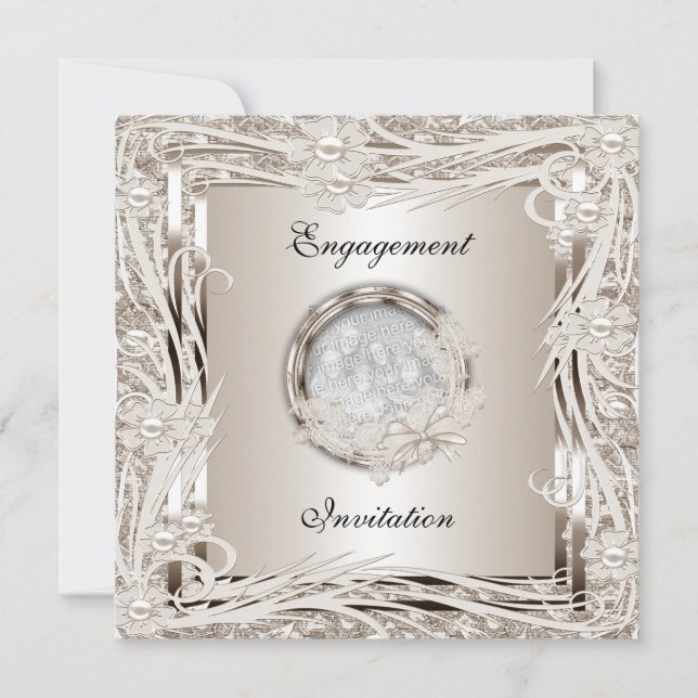 Einladung Hochzeit Verlobung Sepia Blumenrahmen (Vorderseite)