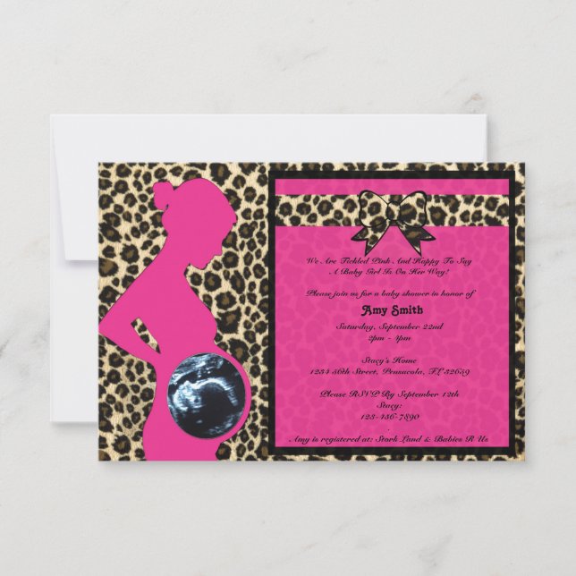 Einladung - Hot Pink Leopard Babydusche Sonogramm (Vorderseite)