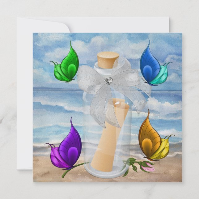 "Einladung in einer Flasche" - Einladung zum Stran (Vorderseite)