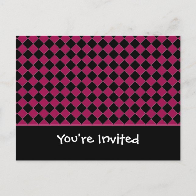 Einladung in Rosa und Schwarz-Diamant (Vorderseite)