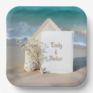 Einladung in Sand mit Starfish Pappteller