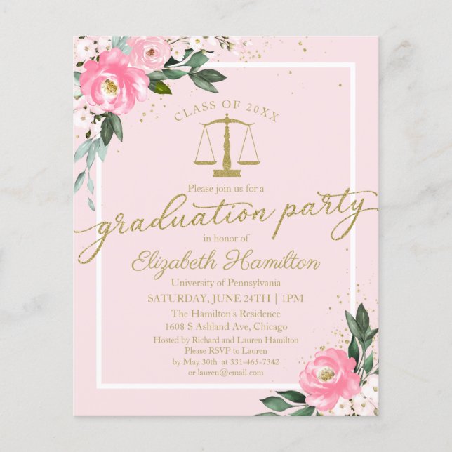 Einladung Juristische Schule Graduation Party Pink (Vorderseite)