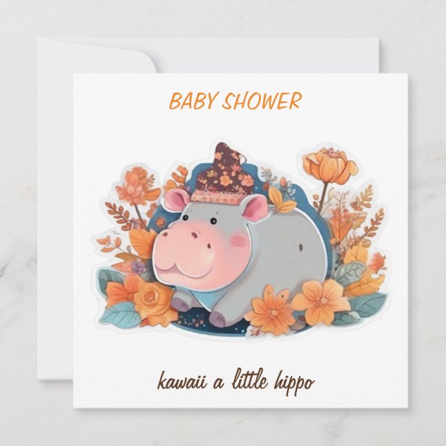 Einladung kawaii ein wenig Hippo Babydusche (Vorderseite)