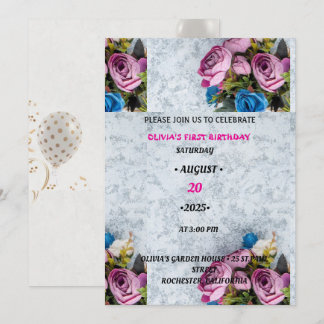 Einladung Kleine Miss/ONEderful purpl Floral 1 B