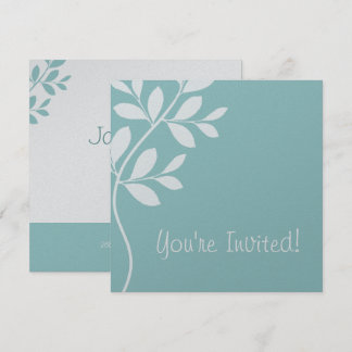 Einladung Leaf Branch Baby Blue Silver
