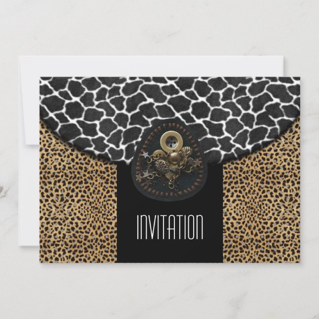 Einladung Leopard Schwarz-weiße Kuh Print (Vorderseite)