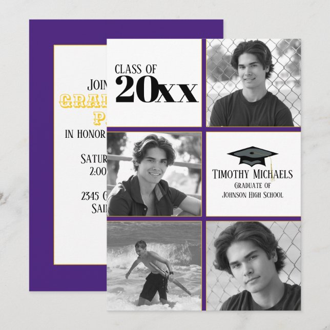 Einladung lila & Gold Abschluss, Matte 7" x 5" (Vorne/Hinten)