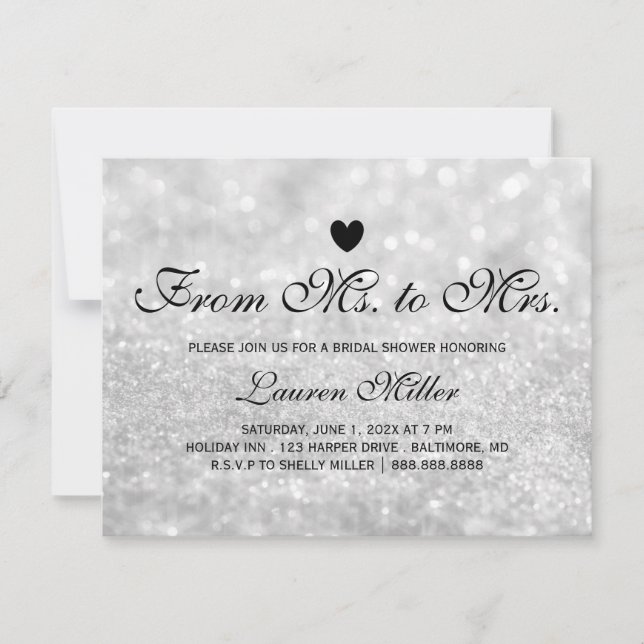 Einladung - Lit Silver Glit Fab Frau. Brautparty (Vorderseite)