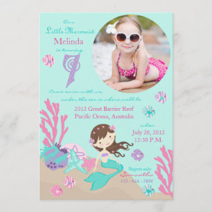 Einladung lt-Brunette Mermaid Seventh Birthday