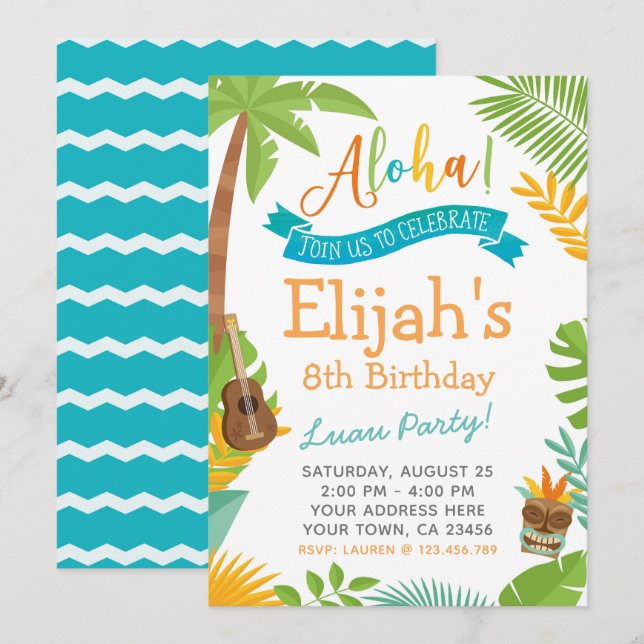 Einladung Luau zum Geburtstag (Vorne/Hinten)