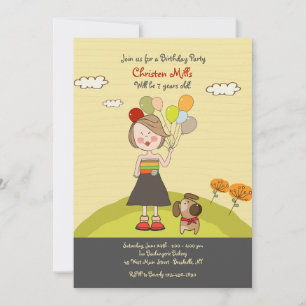 Einladung Mädchen mit Luftballons