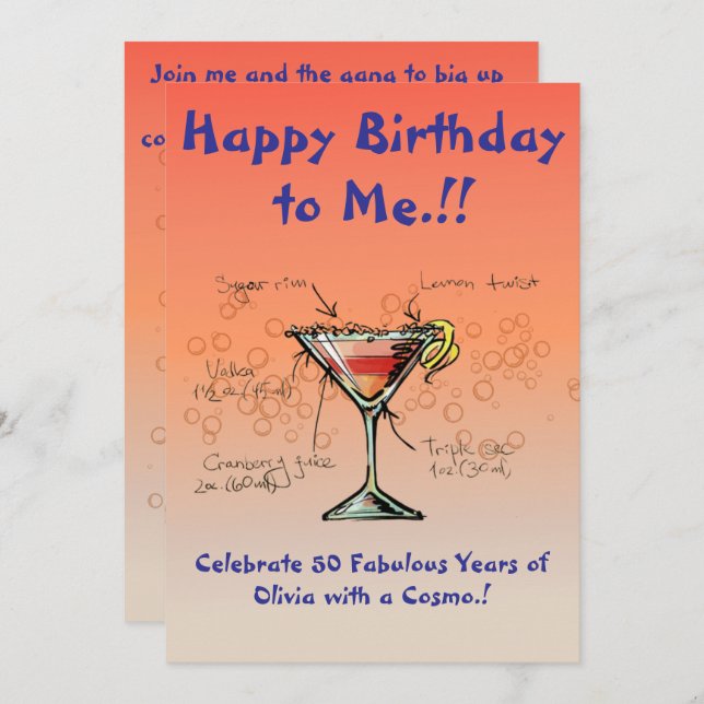 Einladung meiner kosmopolitischen Geburtstagsparte (Vorne/Hinten)