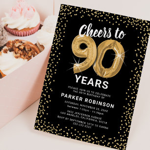 Einladung mit goldenen Ballons zum 90. Geburtstag