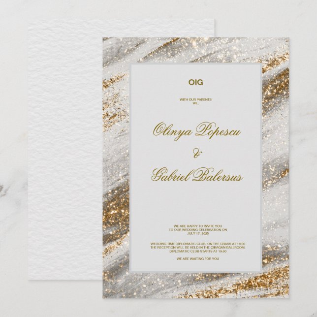 Einladung mit Goldener Pinselstriche bei weißen Ho (Vorne/Hinten)