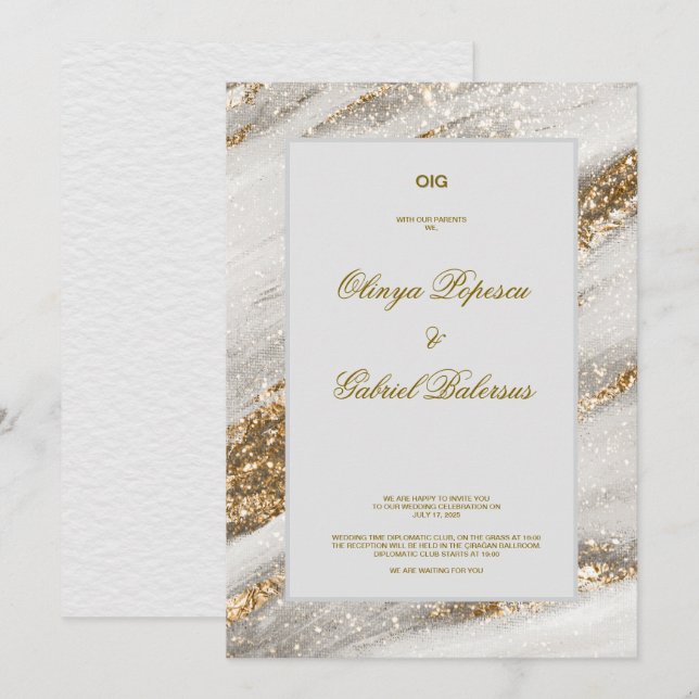 Einladung mit Goldener Pinselstriche bei weißen Ho (Vorne/Hinten)