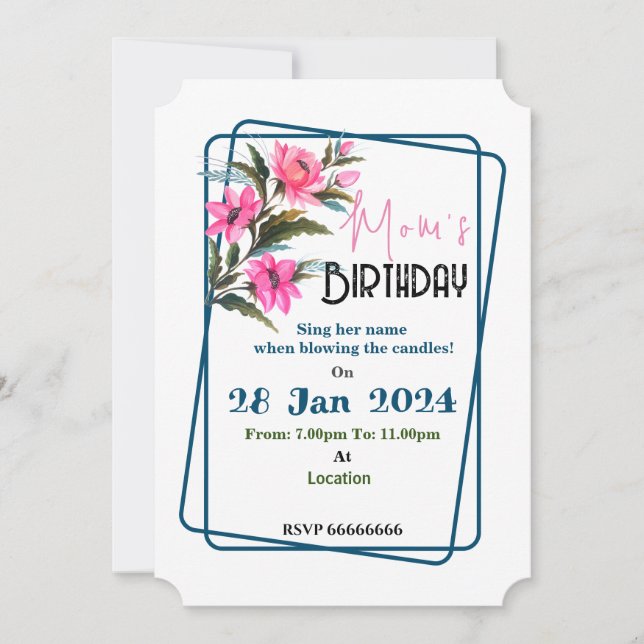 Einladung mit rosa Blume (Vorderseite)