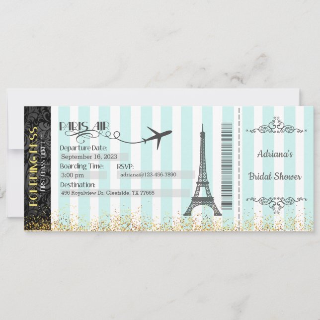Einladung nach Paris Borading Pass, Geburtstag, Br (Vorderseite)