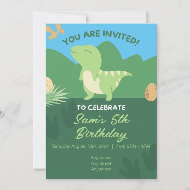 Einladung niedlich Dinosaurier zum Geburtstag. Bea (Vorderseite)