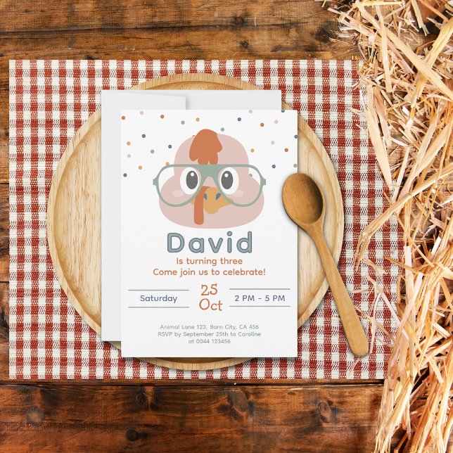 Einladung niedlicher landwirtschaftlicher Nutztier (Farm Animals Birthday Invitation Chicken)