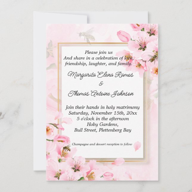 Einladung oder Ankündigung einer Hochzeit in Rosa (Vorderseite)
