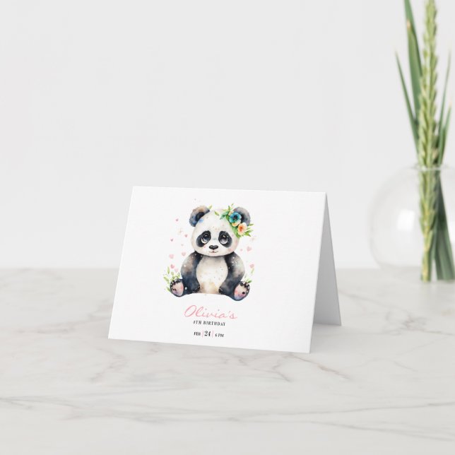 Einladung Panda zum Geburtstag, Panda Girl Geburts (Vorderseite)