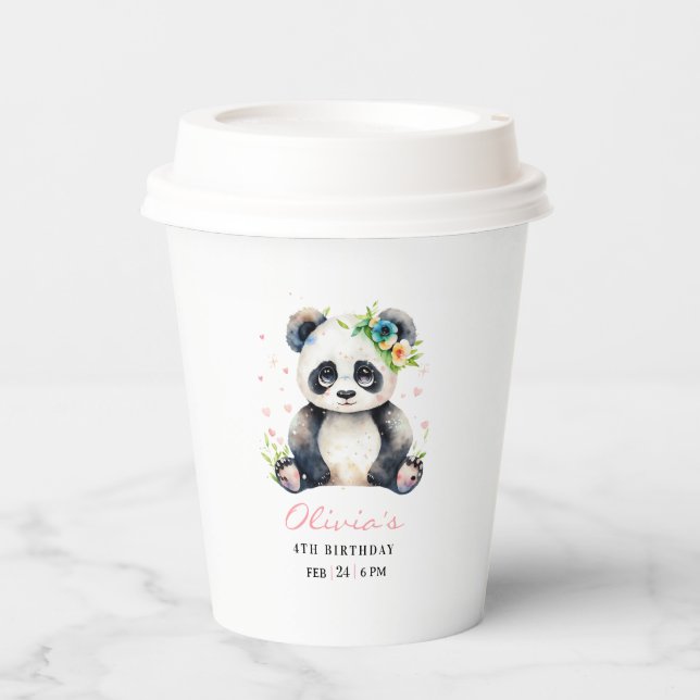 Einladung Panda zum Geburtstag, Panda Girl Geburts Pappbecher (Vorderseite)