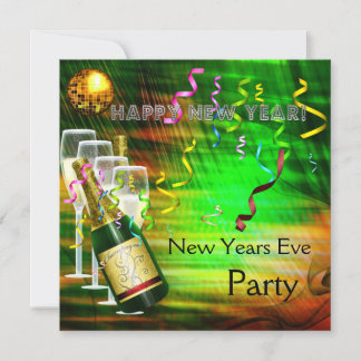 Einladung Party Silvester Gold Green