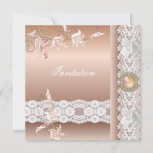 Einladung pfirsichrosa Blumen-Spitze