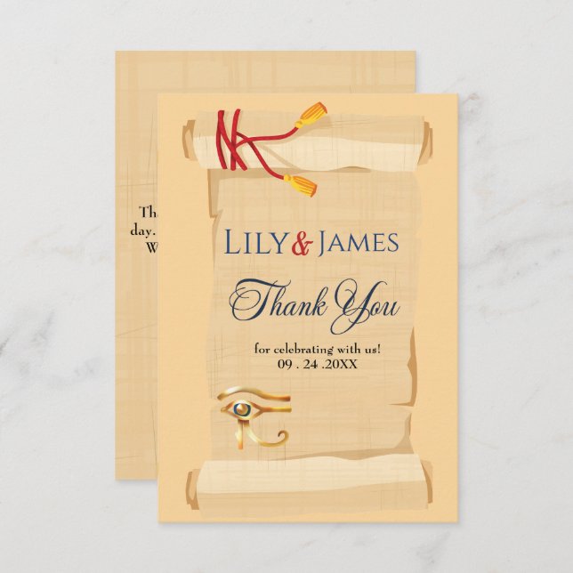 Einladung Pharaonisches Erbe auf Papyrus Hochzeit (Vorne/Hinten)