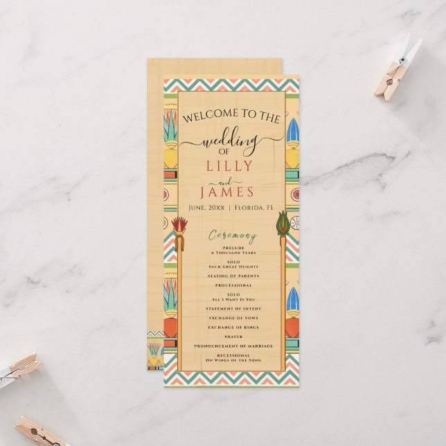 Einladung Pharaonisches Erbe auf Papyrus Hochzeit (Vorderseite/Rückseite Beispiel)