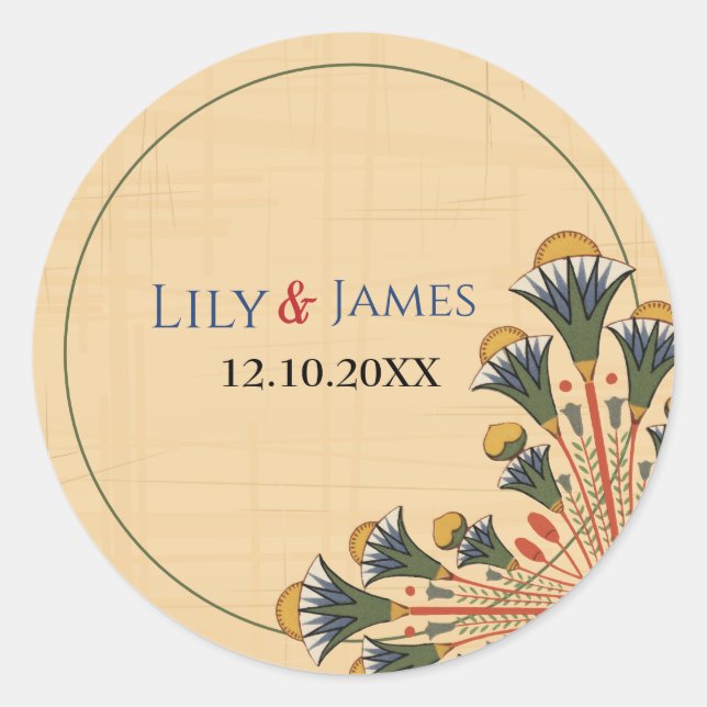 Einladung Pharaonisches Erbe auf Papyrus Hochzeit Runder Aufkleber (Vorderseite)