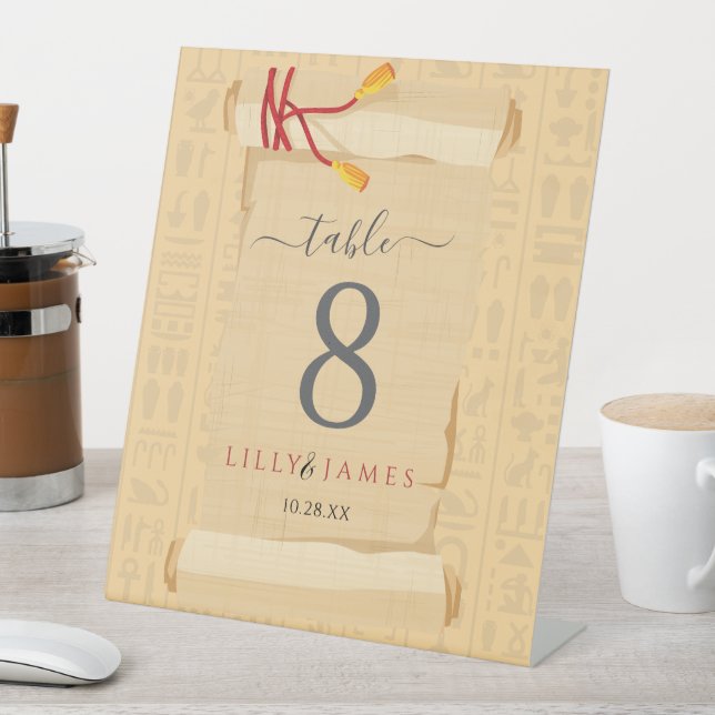 Einladung Pharaonisches Erbe auf Papyrus Hochzeit Sockelschild (In Situ)