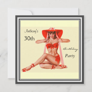 Einladung Pin-up Mädchen und Creme Geburtstagsfeie